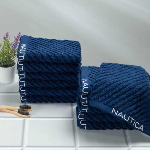 Nautica Riviera Soft Cotton Face Towel (Navy Blue) - Set Of Twelve