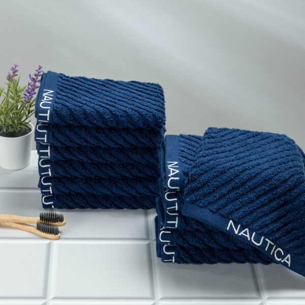 Nautica Riviera Soft Cotton Face Towel (Navy Blue) - Set Of Twelve