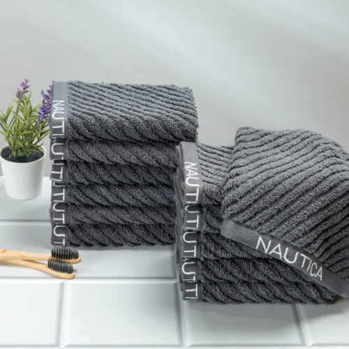 Nautica Riviera Soft Cotton Hand & Face Towel (Dark Grey) - Set Of Twelve