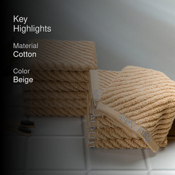 Nautica Riviera Soft Cotton Hand & Face Towel (Light Tan) - Set Of Twelve