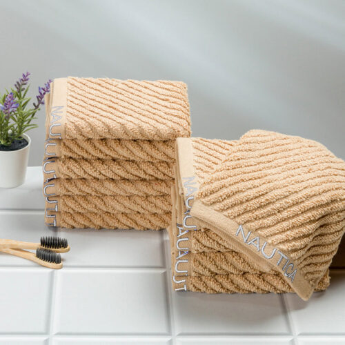 Nautica Riviera Soft Cotton Hand & Face Towel (Light Tan) - Set Of Twelve