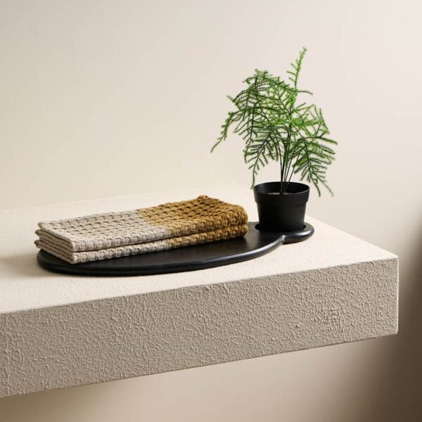 Ninon Dipdye Textured Waffle Hand Towel (Beige & Yellow Ochre) - Set Of Two