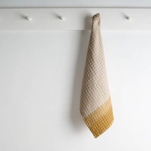 Ninon Dipdye Textured Waffle Hand Towel (Beige & Yellow Ochre) - Set Of Two