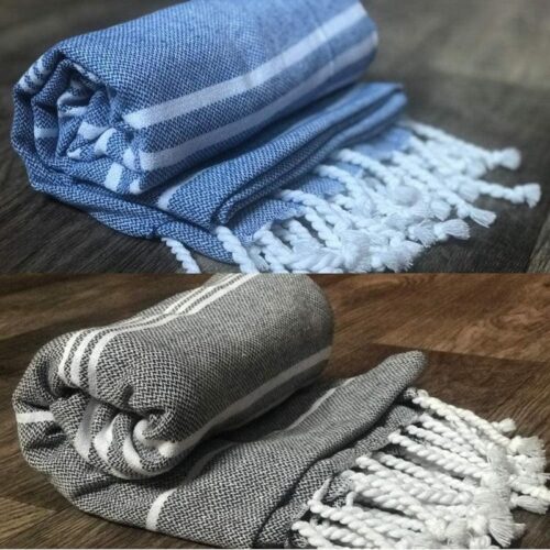 Rodgo Bath Towel (Blue & Grey) - Set Of Two