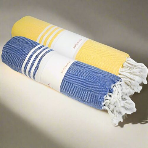 Rodgo Bath Towel (Blue & Yellow) - Set Of Two