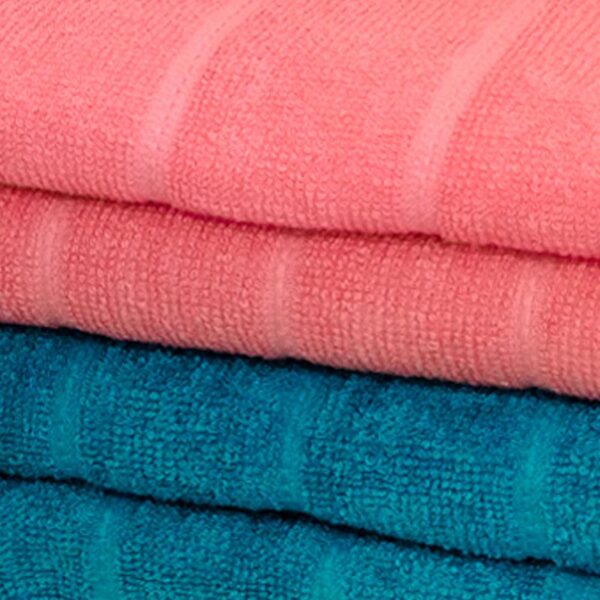 Sarda Bath Towel (Dark Blue & Peach) - Set Of Two