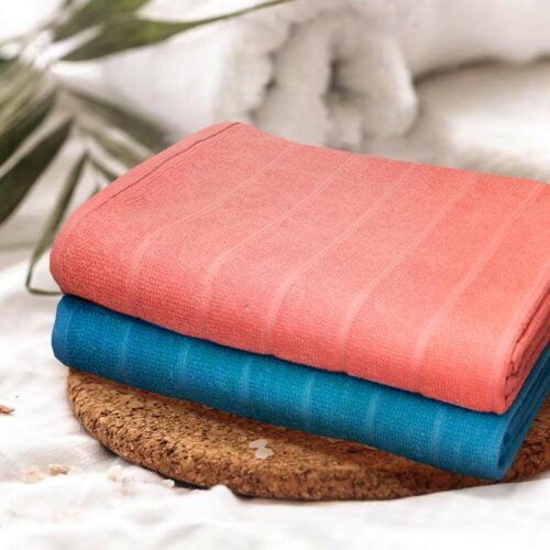 Sarda Bath Towel (Dark Blue & Peach) - Set Of Two