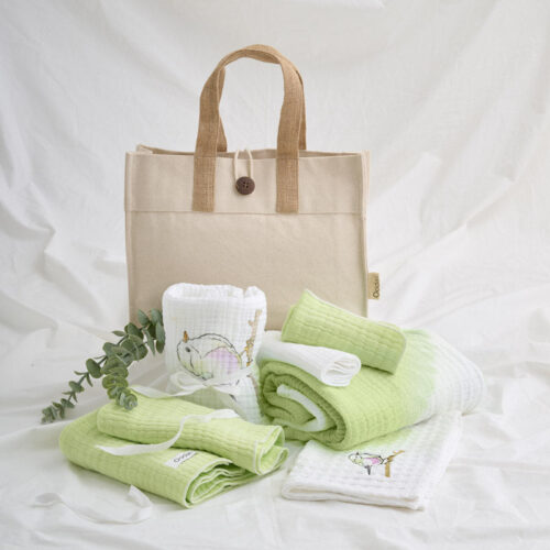 Soft Green Towel Set & Tote Bag - Seven Piece Set