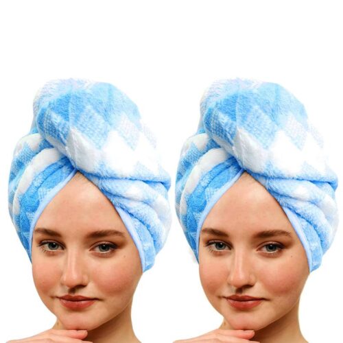 Wren High Absorbent Hair Towel (Blue) - Set Of Two